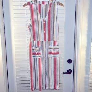 Striped, button up, sleeveless dress